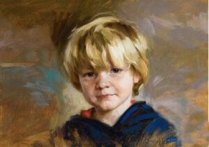 A painting of a young boy with blonde hair.